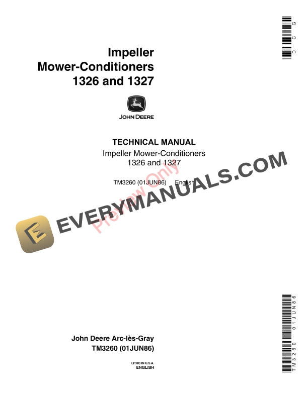John Deere 1326, 1327 Impeller Mower-Conditioners Technical Manual TM3260 01JUN86 PDF
