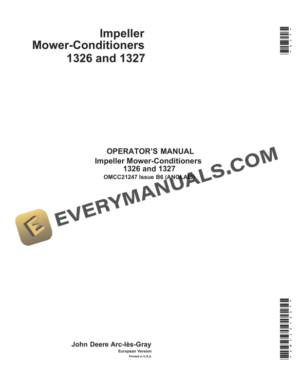 John Deere 1326 and 1327 Impeller Mower Conditiones Operator Manual OMCC21247 1