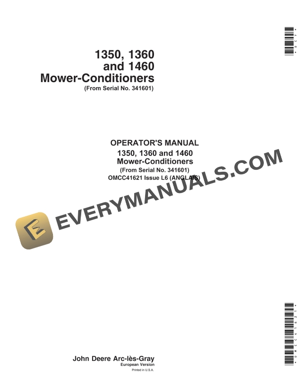 John Deere 1350 1360 1460 Mower Conditioner Operator Manual OMCC41621 1