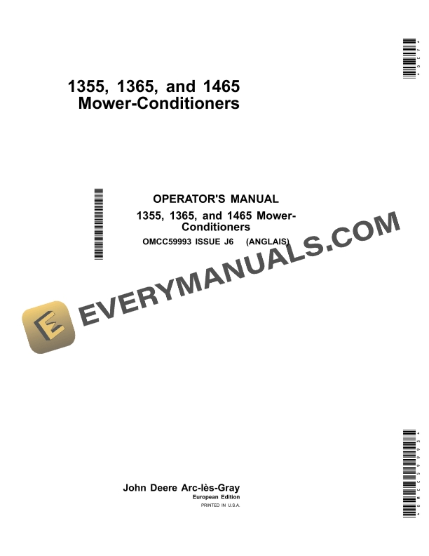 John Deere 1355 1365 and 1465 Mower Conditioner Operator Manual OMCC59993 1