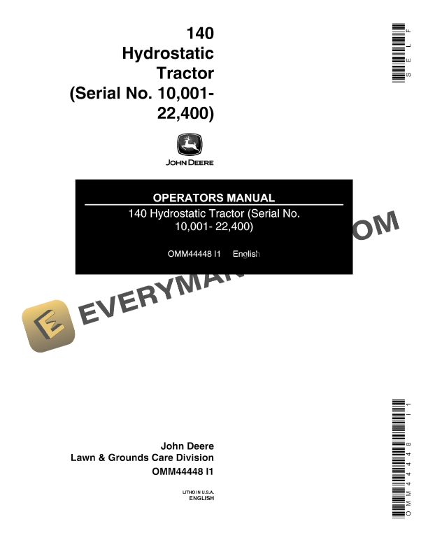 John Deere 140 Hydrostatic Tractor Operator Manual OMM44448 1