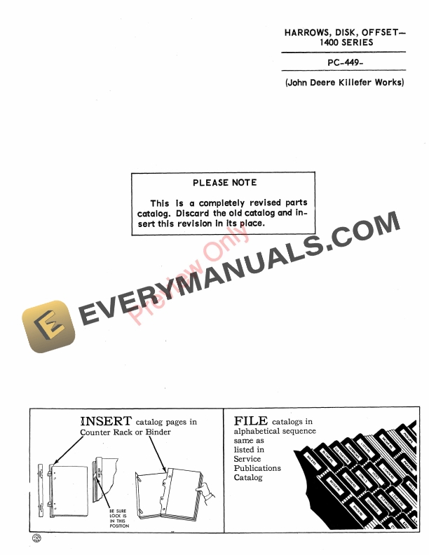 John Deere 1400 Disk Harrow, Offset Parts Catalog PC449 01DEC64
