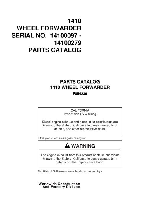 John Deere 1410 Forwarder Parts Catalog F054236