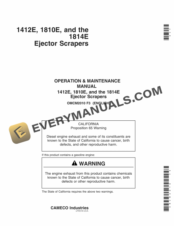 John Deere 1412E 1810E and the 1814E Ejector Scraper Operator Manual OMCM2010 1
