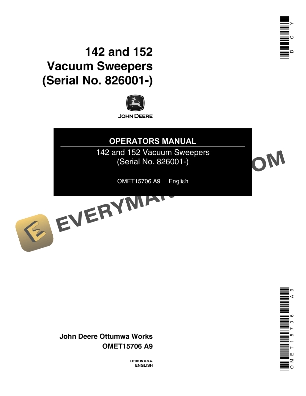 John Deere 142 and 152 Vacuum Sweepers Operator Manual OMET15706 1