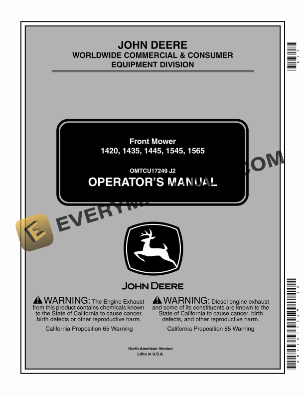 John Deere 1420 1435 1445 1545 1565 Front Mower Operator Manual OMTCU17249 1