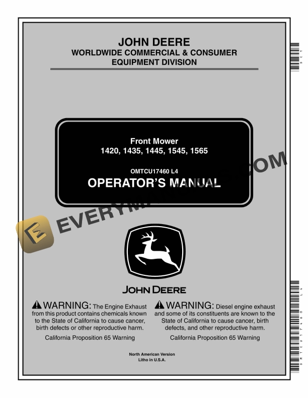 John Deere 1420, 1435, 1445, 1545, 1565 Front Mower Operator Manual OMTCU17460