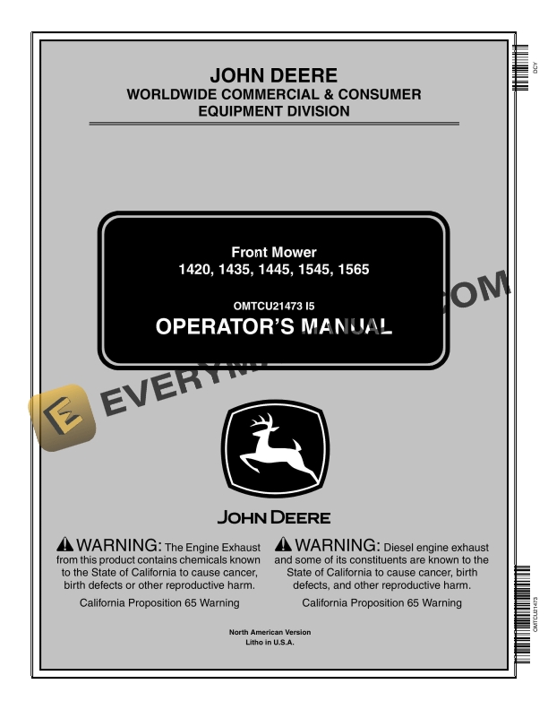 John Deere 1420, 1435, 1445, 1545, 1565 Front Mower Operator Manual OMTCU21473 1 John Deere 1420 1435 1445 1545 1565 Front Mower Operator Manual OMTCU21473 1