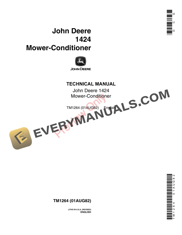John Deere 1424 Conditioner Mower Technical Manual TM1264 01AUG82 1