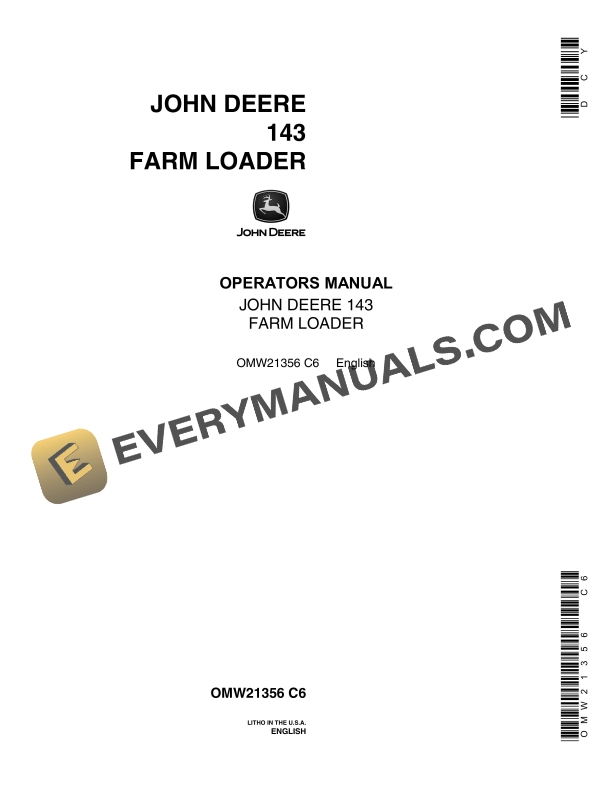 John Deere 143 Farm Loader Operator Manual OMW21356