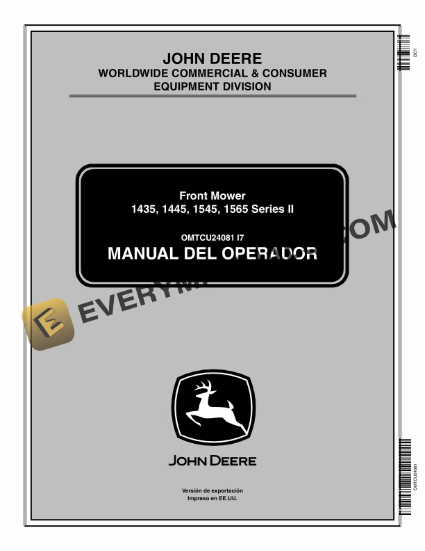 John Deere 1435, 1445, 1545, 1565 Series II Front Mower Operator Manual OMTCU24081