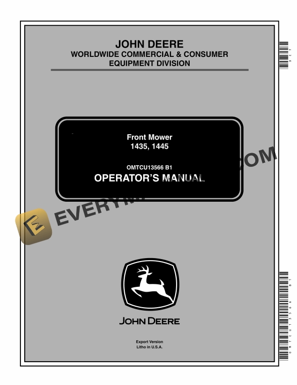 John Deere 1435, 1445 Front Mower Operator Manual OMTCU13566