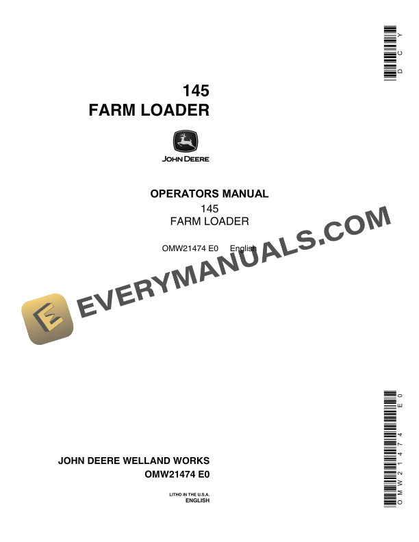 John Deere 145 Farm Loader Operator Manual OMW21474