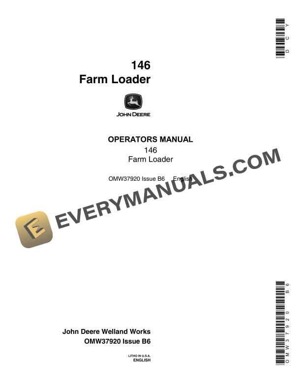 John Deere 146 Farm Loader Operator Manual OMW37920 1