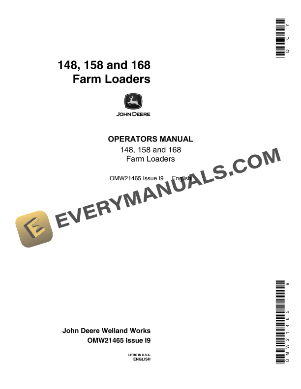 John Deere 148 158 and 168 Farm Loaders Operator Manual OMW21465 1