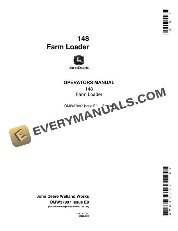 John Deere 148 Farm Loader Operator Manual OMW37997