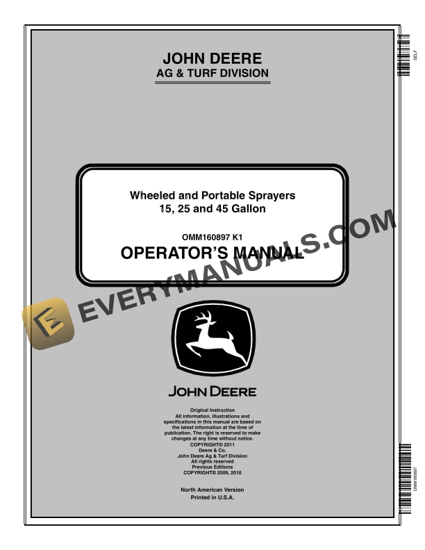 John Deere 15 25 and 45 Gallon Wheeled and Portable Sprayer Operator Manual OMM160897 1