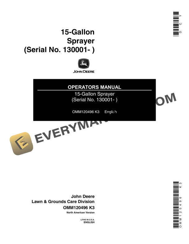 John Deere 15 Gallon Sprayer Operator Manual OMM120496 1