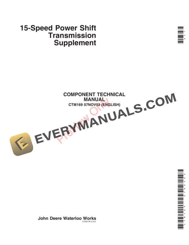 John Deere 15-Speed Power Shift Transmission Component Technical Manual CTM169 07NOV03 PDF