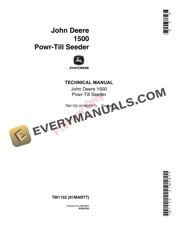 John Deere 1500 Powr Til Seeder Technical Manual TM1152 01MAR77 1