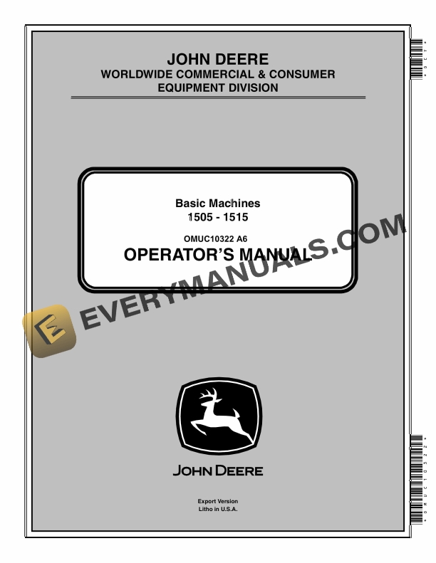 John Deere 1505 - 1515 Basic Machines Operator Manual OMUC10322