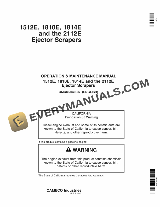 John Deere 1512E 1810E 1814E and the 2112E Ejector Scraper Operator Manual OMCM2040 1