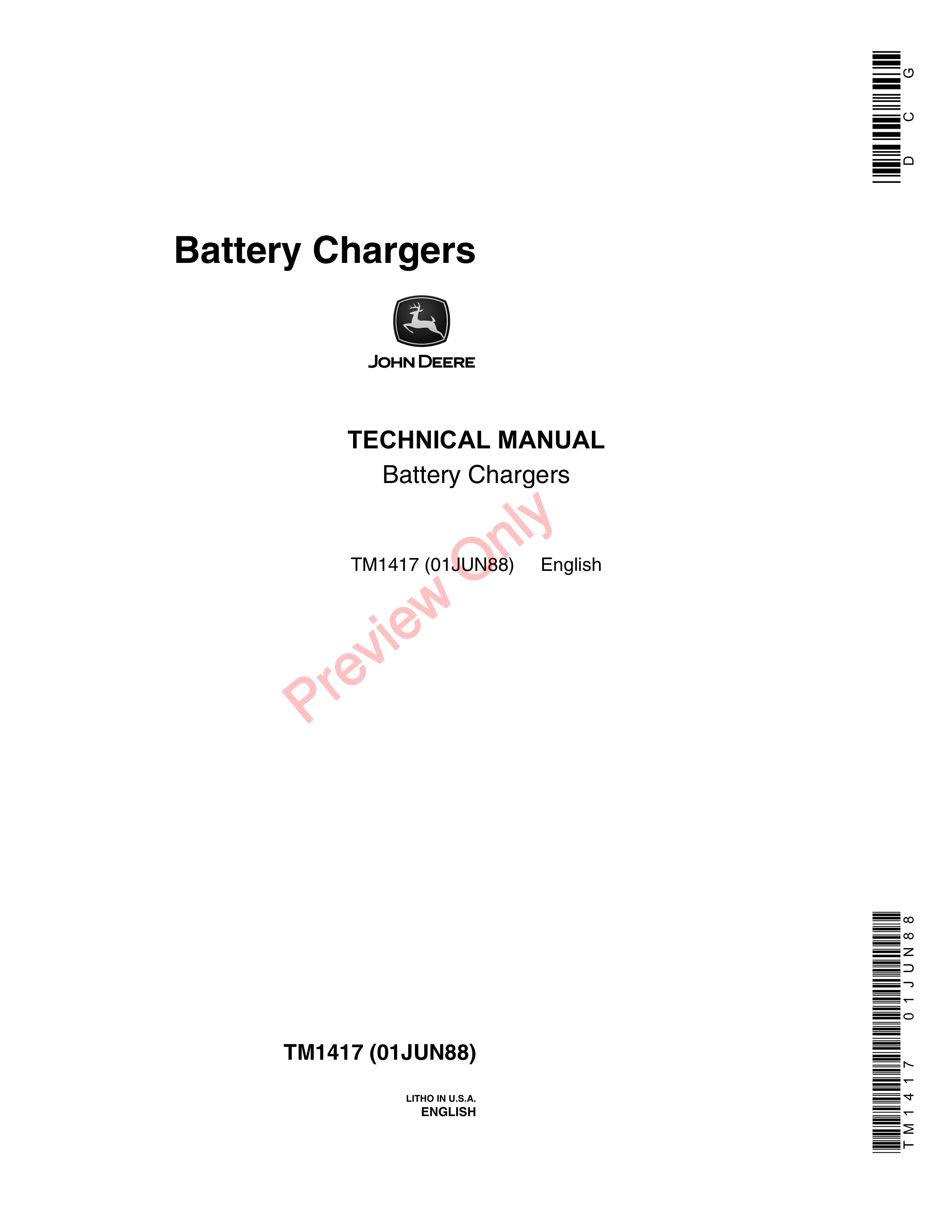 John Deere 152 Amp 302 Amp 60402 AMP Battery Charger Technical Manual TM1417 01JUN88 1
