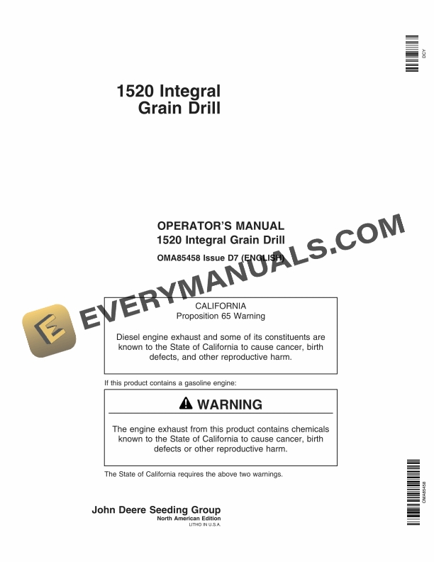 John Deere 1520 Integral Grain Drill Operator Manual OMA85458