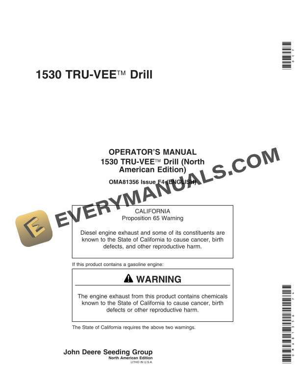 John Deere 1530 TRU VEE Drill Operator Manual OMA81356 1