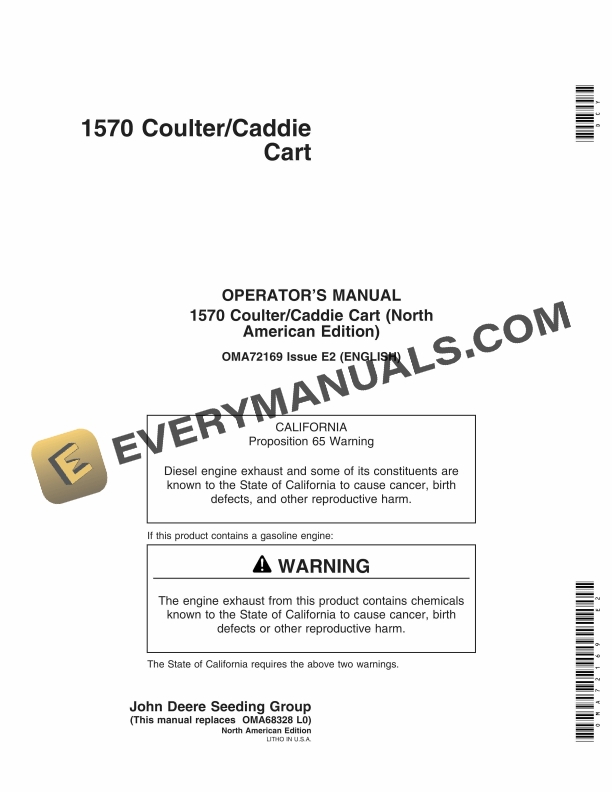 John Deere 1570 Coulter Caddie Cart Operator Manual OMA72169 1