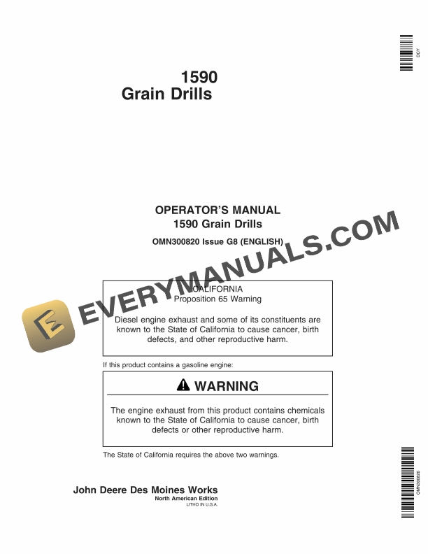 John Deere 1590 Grain Drill Operator Manual OMN300820 1