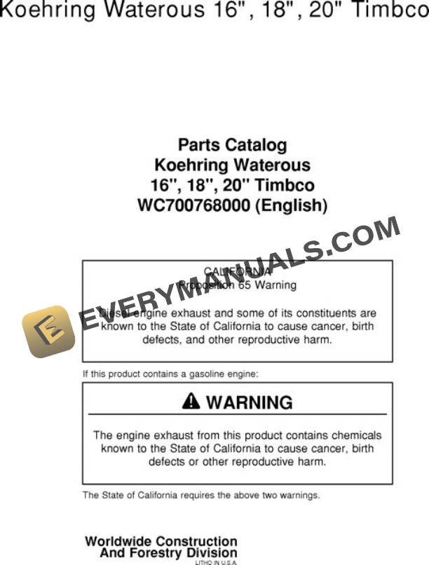 John Deere 16 18 20 Inch Felling Head Parts Catalog WC700768000