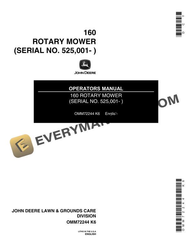 John Deere 160 ROTARY MOWER Operator Manual OMM72244 1