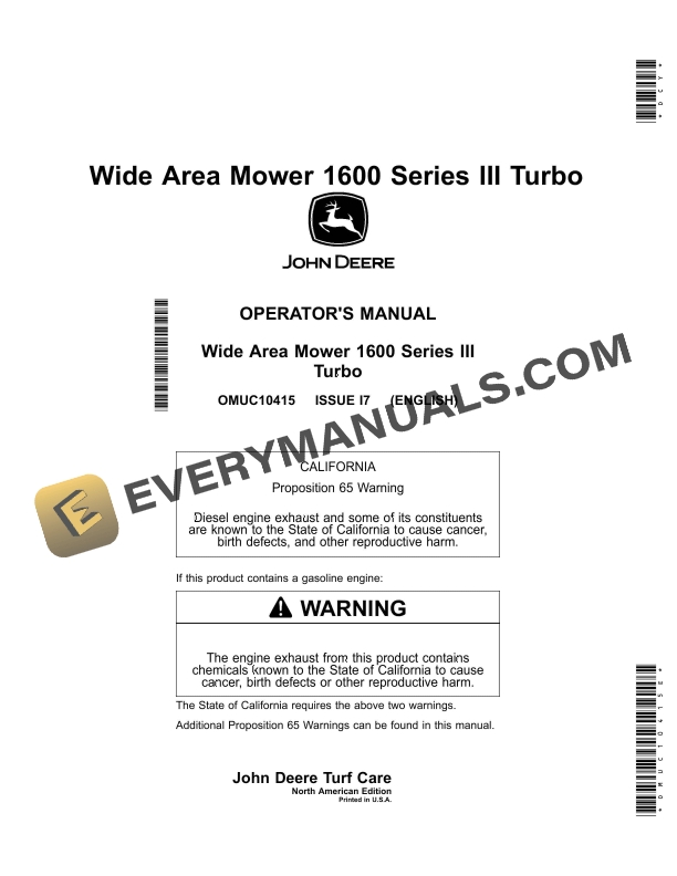 John Deere 1600 Series III Turbo Wide Area Mower Operator Manual OMUC10415E 1