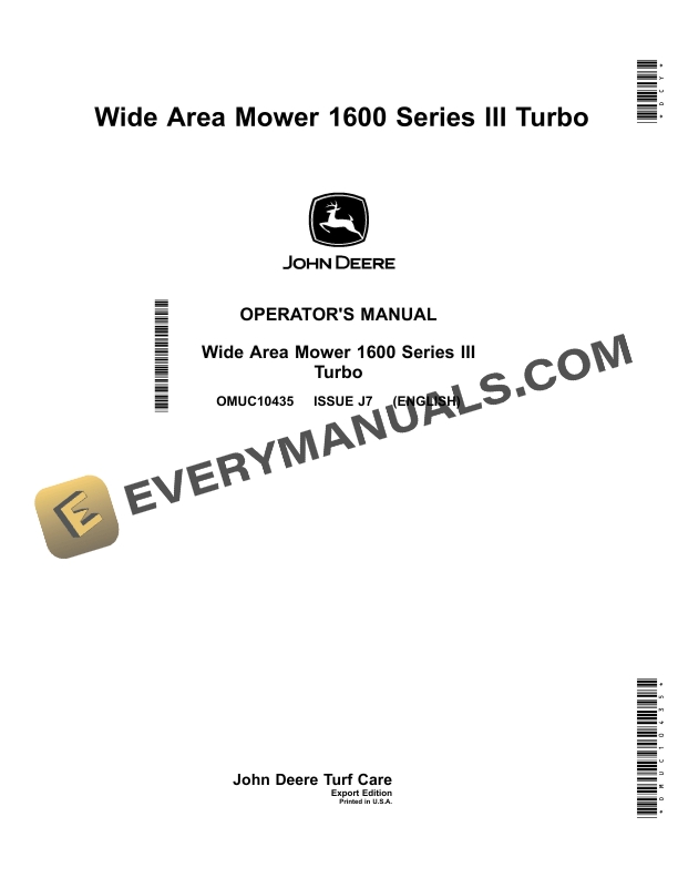 John Deere 1600 Series III Turbo Wide Area Mower Operator Manual OMUC10435