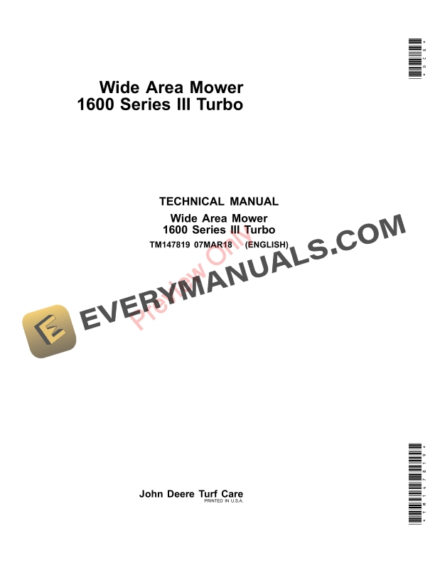John Deere 1600 Series III Turbo Wide Area Mower Technical Manual TM147819 07MAR18