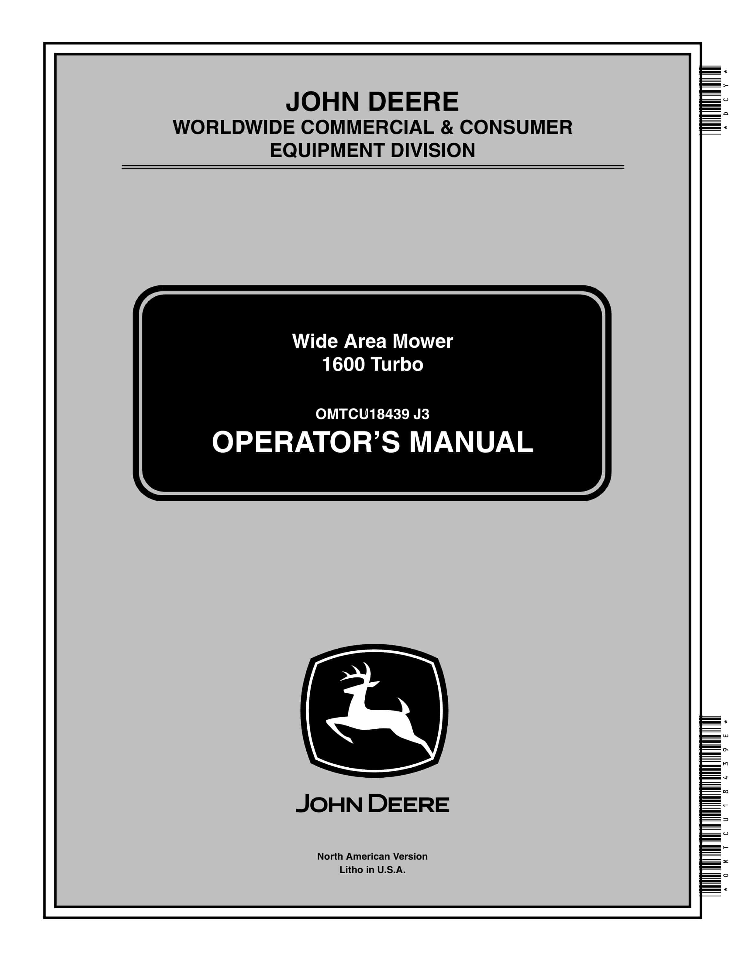 John Deere 1600 Turbo Wide Area Mower Operator Manual OMTCU18439E 1