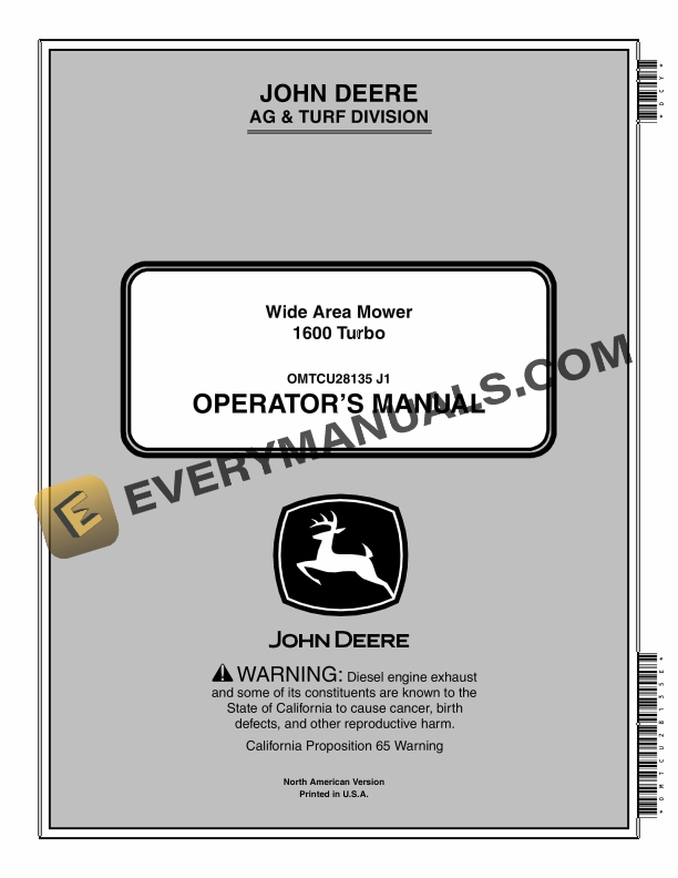 John Deere 1600 Turbo Wide Area Mower Operator Manual OMTCU28135E 1