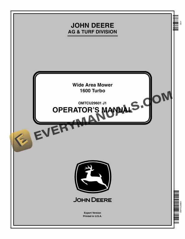 John Deere 1600 Turbo Wide Area Mower Operator Manual OMTCU29601 1
