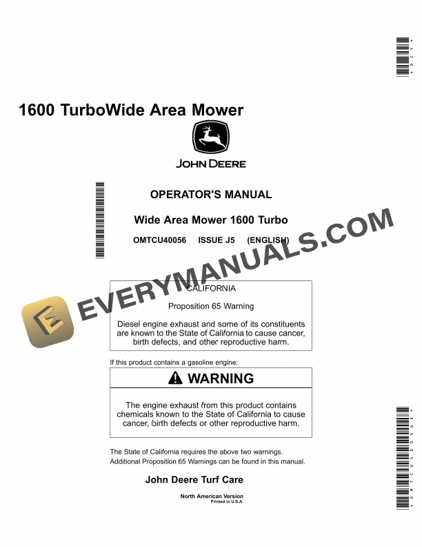 John Deere 1600 Turbo Wide Area Mower Operator Manual OMTCU40056