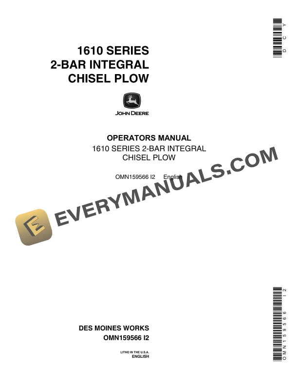 John Deere 1610 SERIES 2 BAR INTEGRAL CHISEL PLOW Operator Manual OMN159566 1