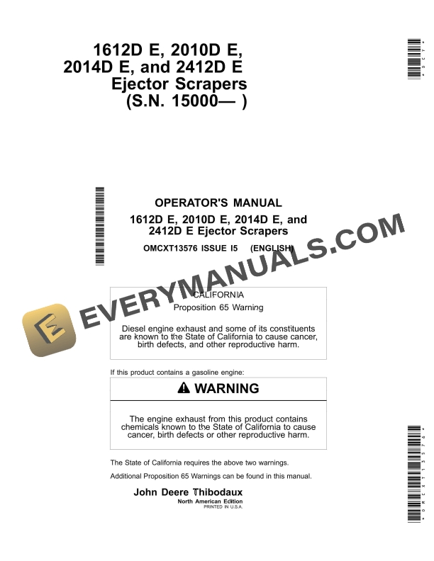 John Deere 1612D E 2010D E 2014D E and 2412D E Ejector Scraper Operator Manual OMCXT13576 1