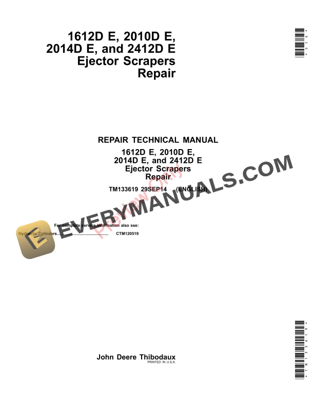 John Deere 1612D E 2010D E 2014D E and 2412D E Ejector Scrapers Technical Manual TM133619 29SEP14 1