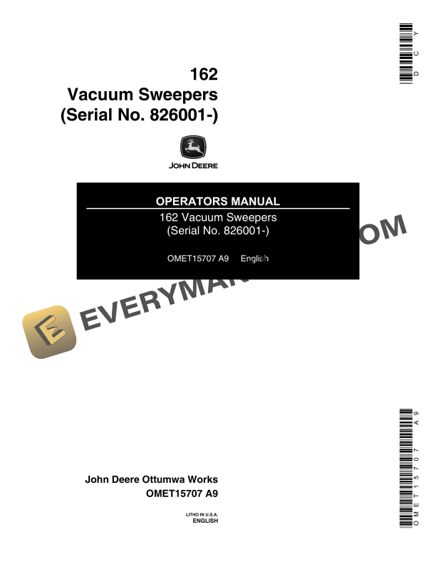 John Deere 162 Vacuum Sweepers Operator Manual OMET15707