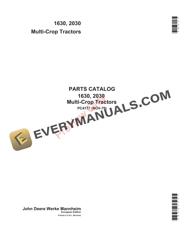 John Deere 1630 and 2030 Tractor Parts Catalog PC4177 01NOV79