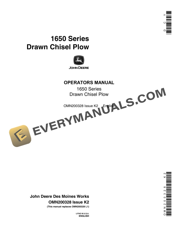 John Deere 1650 Series Drawn Chisel Plow Operator Manual OMN200328