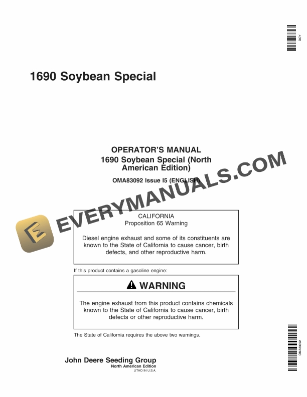 John Deere 1690 Soybean Special Operator Manual OMA83092 1