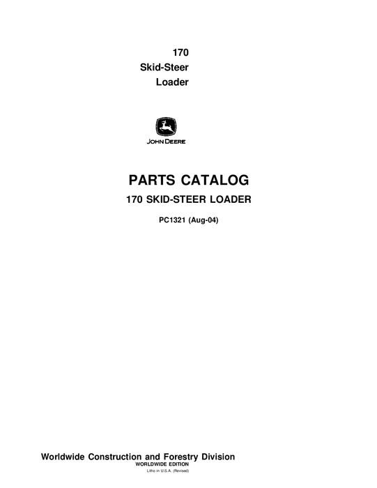 John Deere 170 Skid Steer Parts Catalog PC1321