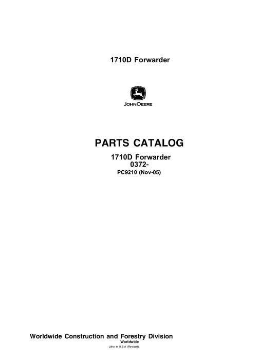 John Deere 1710D 1711D Forwarder Parts Catalog PC9210