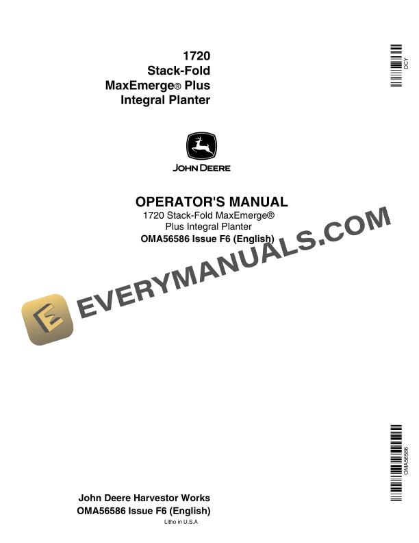 John Deere 1720 Stack Fold MaxEmerge Plus Integral Planter Operator Manual OMA56586 1